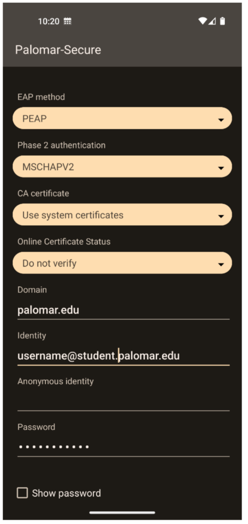 An example capture showing a normal student login 