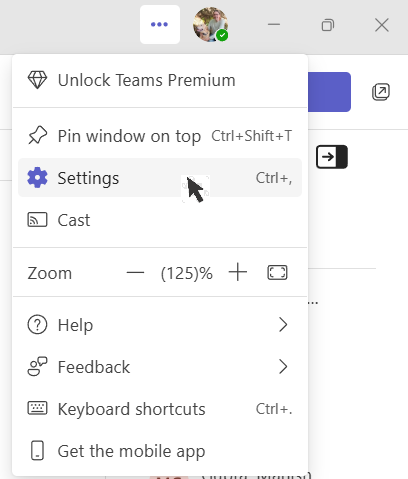 An image showing the drop-down menu of settings after you press the dot dot dot button.