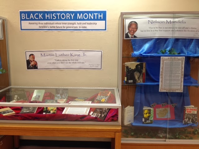 Don’t miss the Black History Month display that celebrates Martin Luther King Jr., Rosa Parks, and Nelson Mandela.