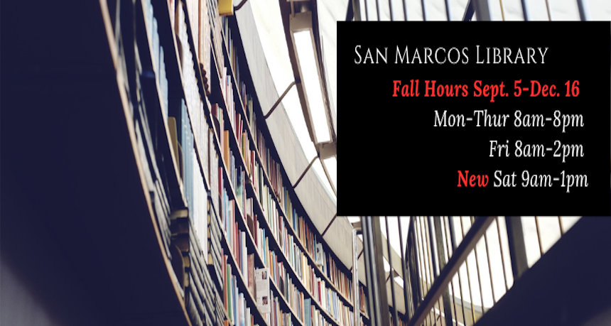 Fall 2023 SM Library Hours graphic