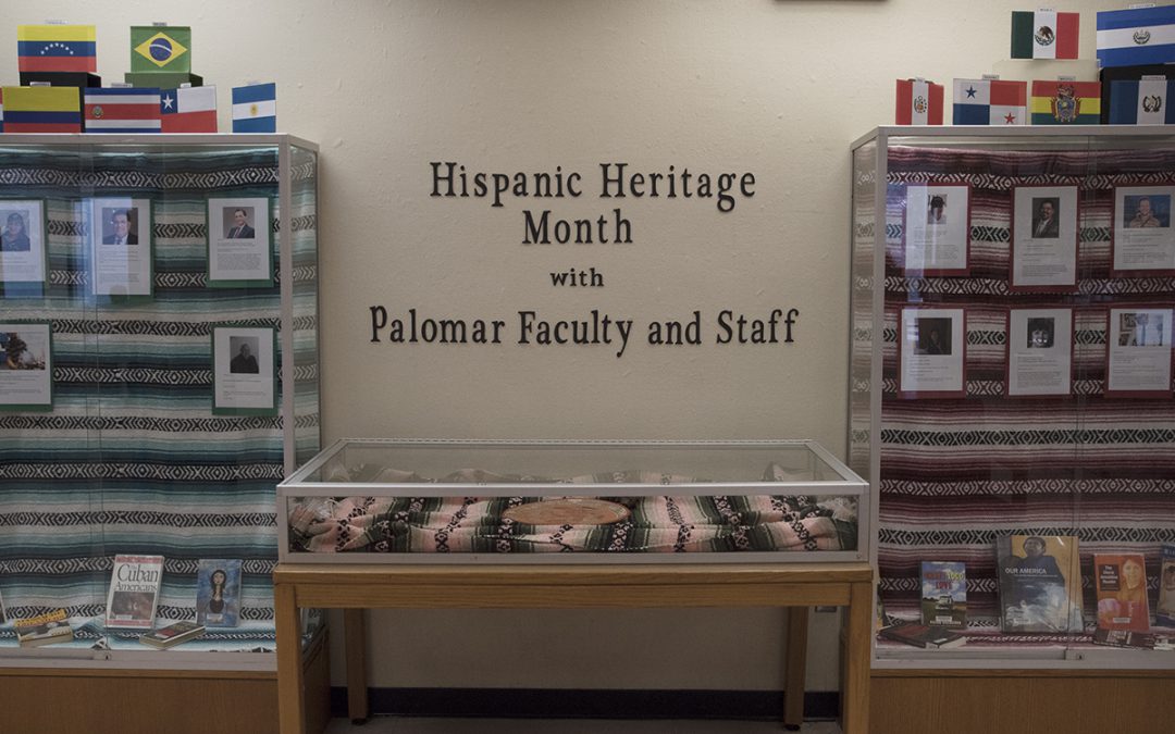 Hispanic heritage month with Palomar faculty and staff display in the library