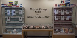 Hispanic heritage month with Palomar faculty and staff display in the library