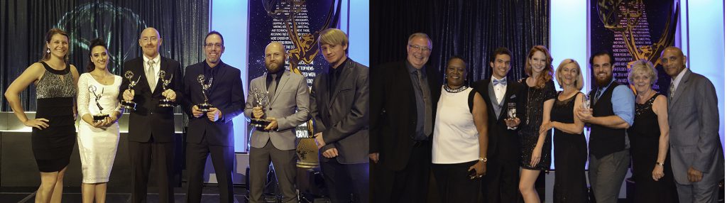 Palomar College Television personnel celebrating their achievements at the National Academy of Arts and Sciences Pacific Southwest Emmy ceremony