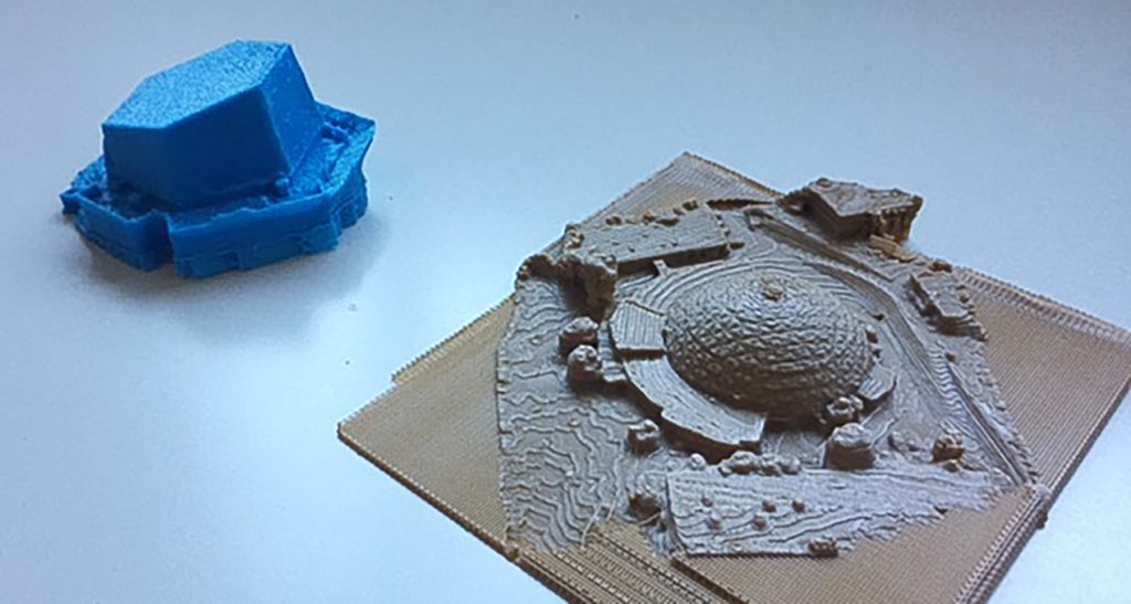 Two 3D printer models representing the Palomar College Dome and Planetarium