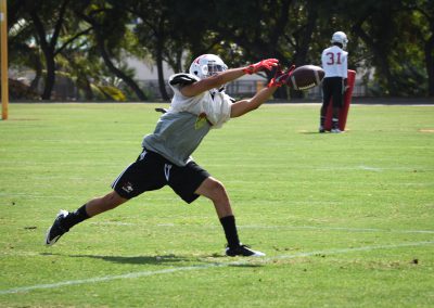 Palomar football player catching a football on the field