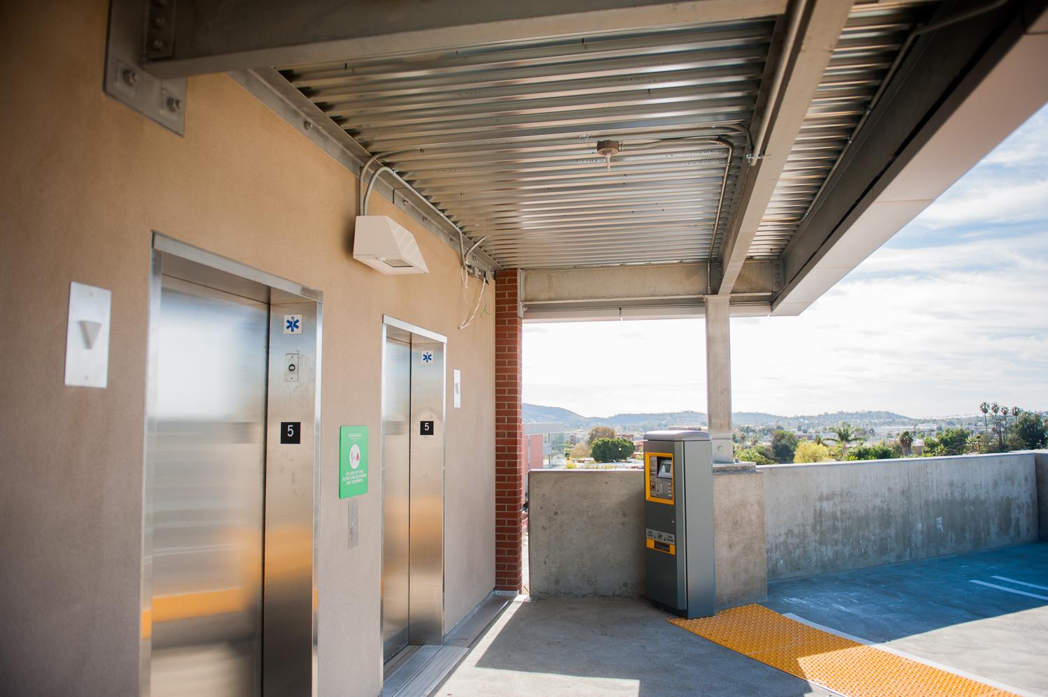 View of elevators in parking garage