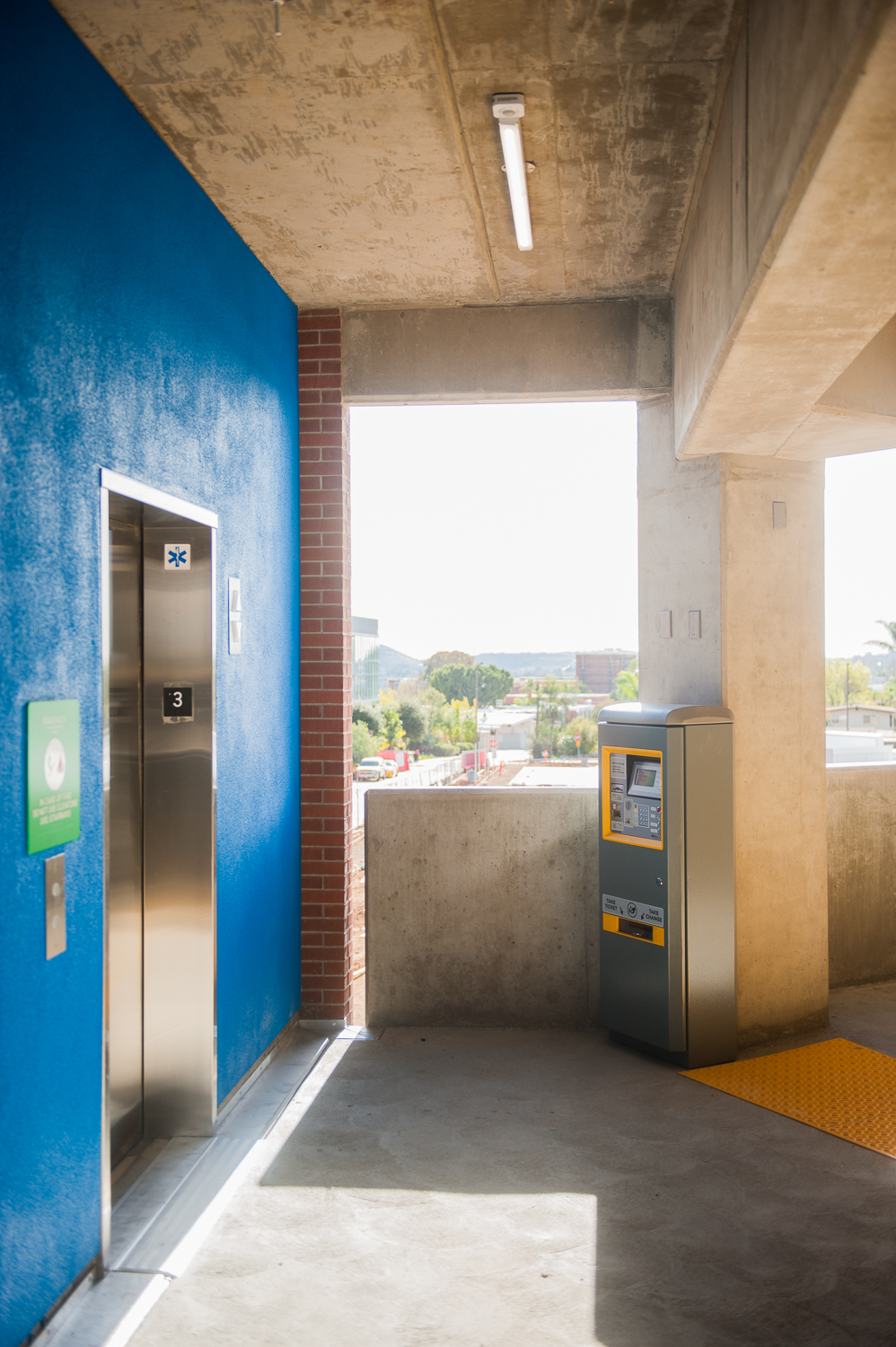 View of elevator door in the parking structure