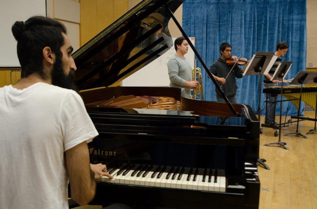 Music students playing various instruments