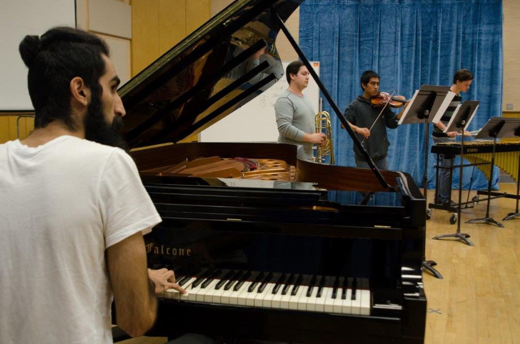 Music students playing various instruments