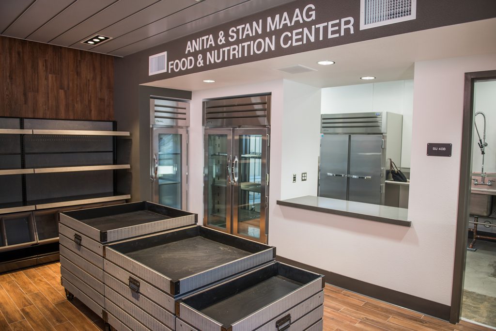 Inside view of the Food and Nutrition center shelves and storage