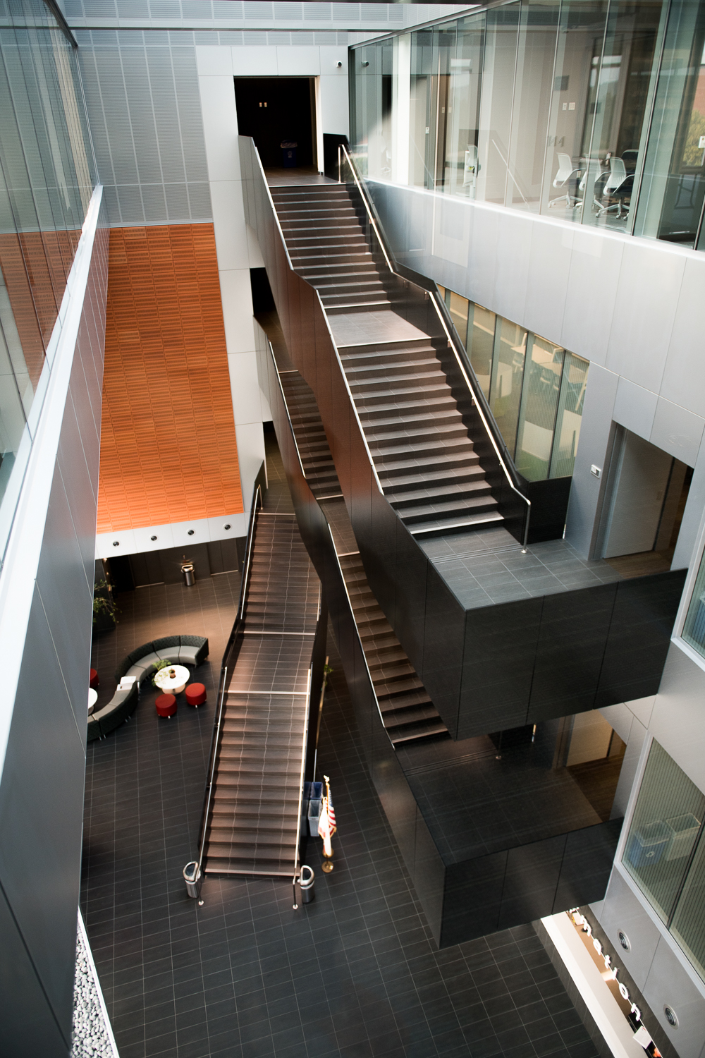 Inside view looking down at the lobby of the LRC building