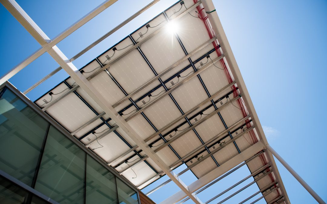 The operations wing of the M&O Building outfitted with solar panels