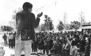 Students gathered for a demonstration on campus 50 years ago