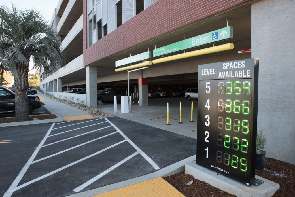 Entrance to parking structure on campus