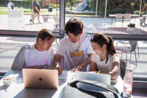 Palomar students collaborating on school work