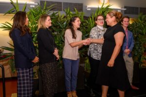 Apprentice Jessica R. Lopez shaking hands with Tina-Marie Parker (Assistant Professor, ESL & ESL Special Programs Coordinator, Palomar College).