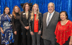 Image of Superintendent/President Dr. Star Rivera-Lacey, Governing Board Secretary Yvette Marie Acosta, Governing Board President Jacqueline Kaiser, Student Trustee Reagan Barnum, Governing Board Trustee Roberto Rodriguez, and Governing Board Trustee Dr. Judy Patacsil