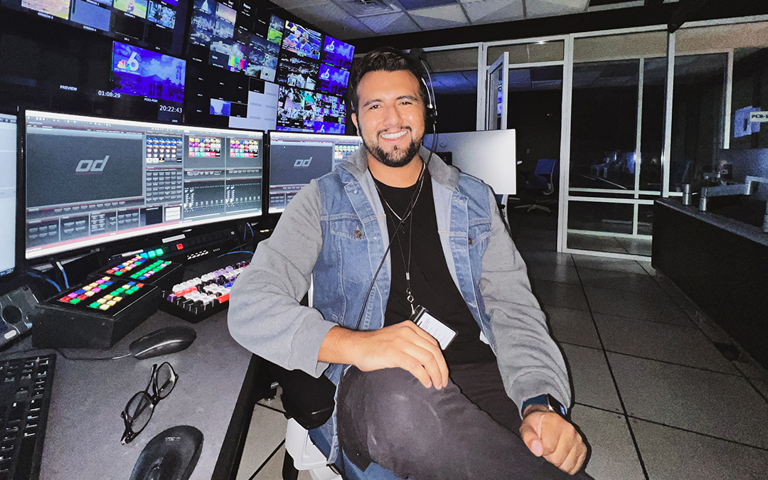Palomar College Luis Aguilar at the Telemundo studio in Miami, Florida