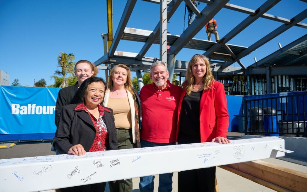 Palomar College Governing Board and Interim Superintendent/President Dr. Tina Recalde at Topping Off and Beam Signing event