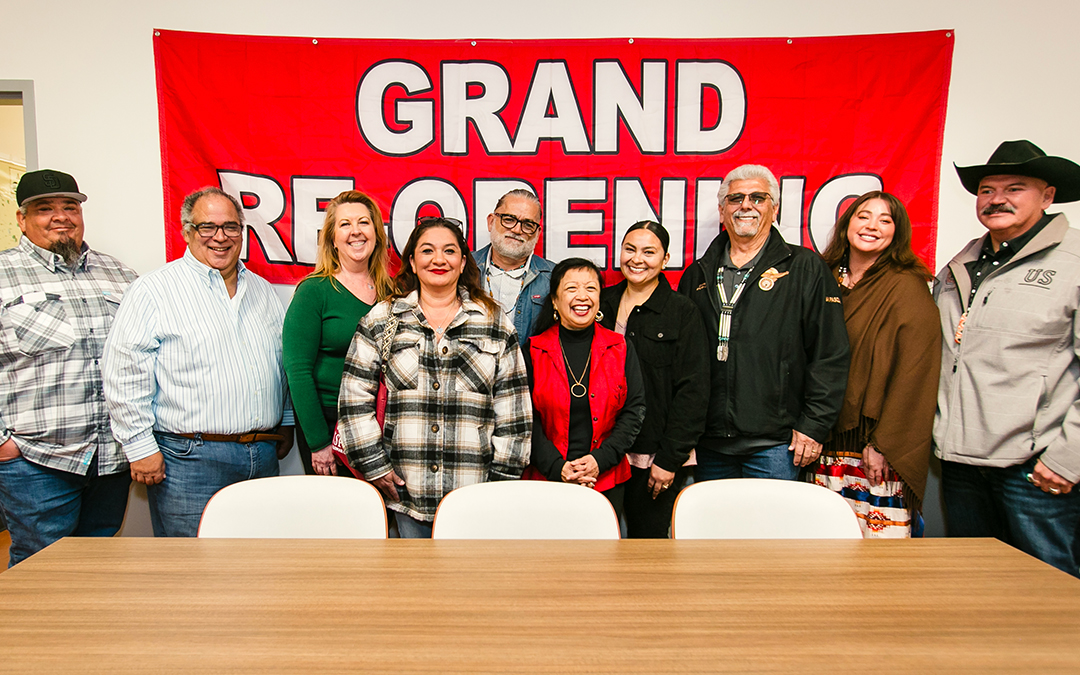 An image of ipay Nation of Santa Ysabel Tribal Chairman Kevin Osuna, Palomar College Governing Board Trustee Roberto Rodriguez, Palomar College Interim Superintendent/President Dr. Tina Recalde, Iipay Nation of Santa Ysabel Tribal Councilmember Vanessa Vargas, Iipay Nation of Santa Ysabel Tribal Councilmember Arnold Durbin, Palomar College Governing Board Secretary Dr. Judy Patacsil, Mesa Grande Band of Mission Indians Vice Chairwoman Jamie LaChappa, San Pasqual Band of Mission Indians Tribal Chairman Stephen W. Cope, NSPIRE Program Coordinator Emelia Gregor, and Executive Director of the Rincon Indian Education Center Hunwut Turner