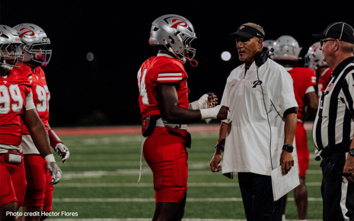 Coach Kaumeyer with a Palomar Comet football player
