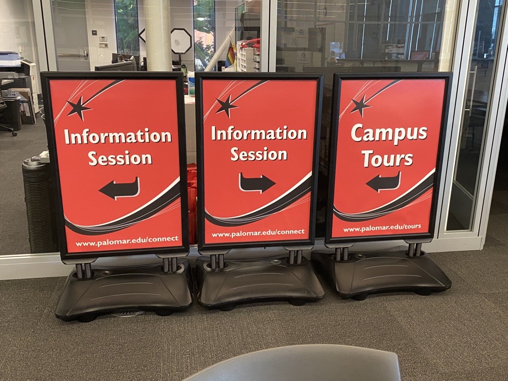 Signs for Info Sessions and Tours, lined up ready to go!