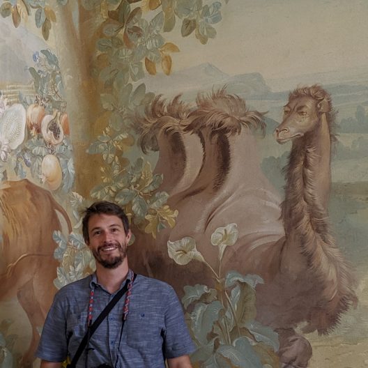Picture in front of fictional animals at Melk Abbey, Austria