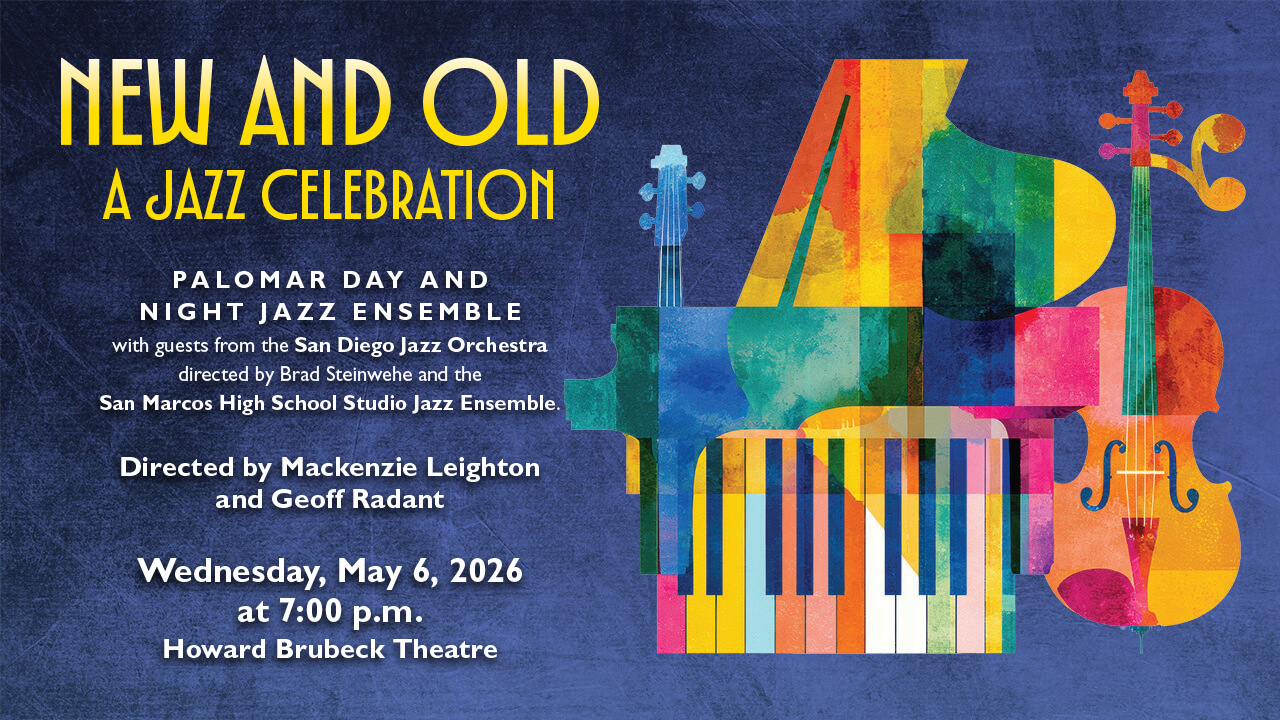 New and Old, A Jazz Celebration 2026 Web Graphic This is the poster for New and Old, A Jazz Celebration. Image discription: Rainbow abstract images of a keyboard, piano, violin against a blue background.