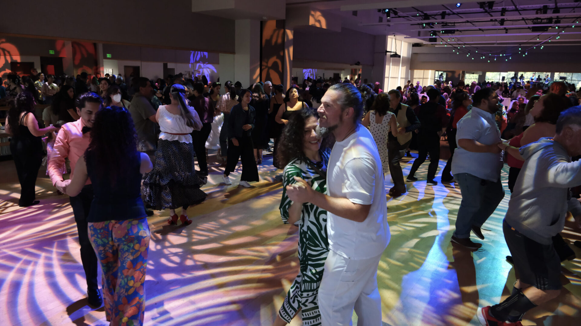 A photo from the production "Latin Nights 2026". In a room stand a crowd up people dancing salsa.