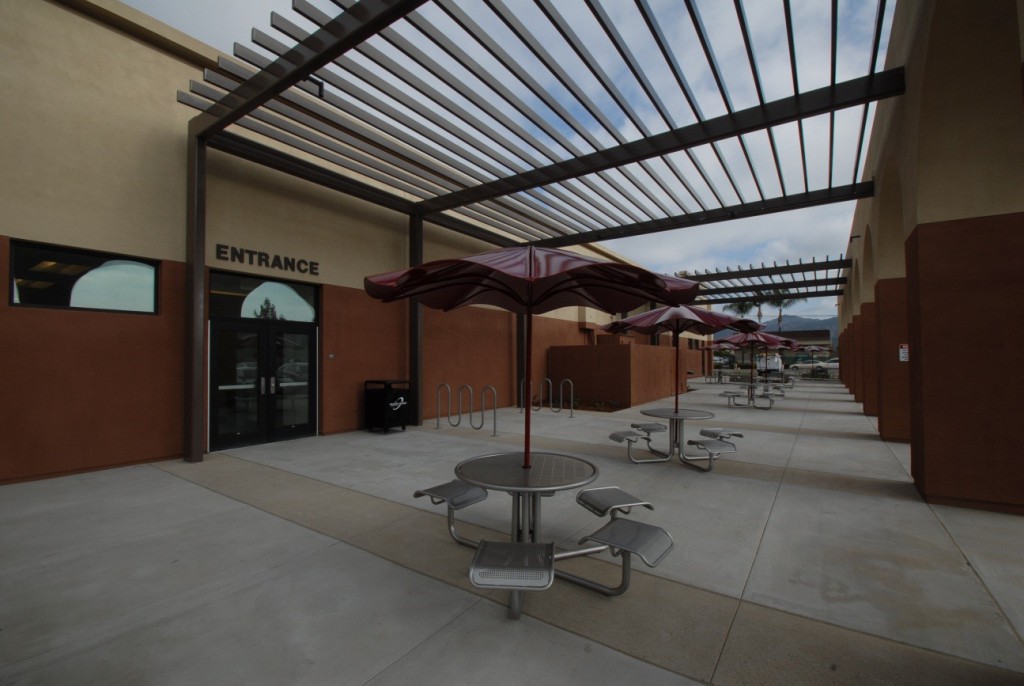View of outdoor tables at the Escondido Center campus 