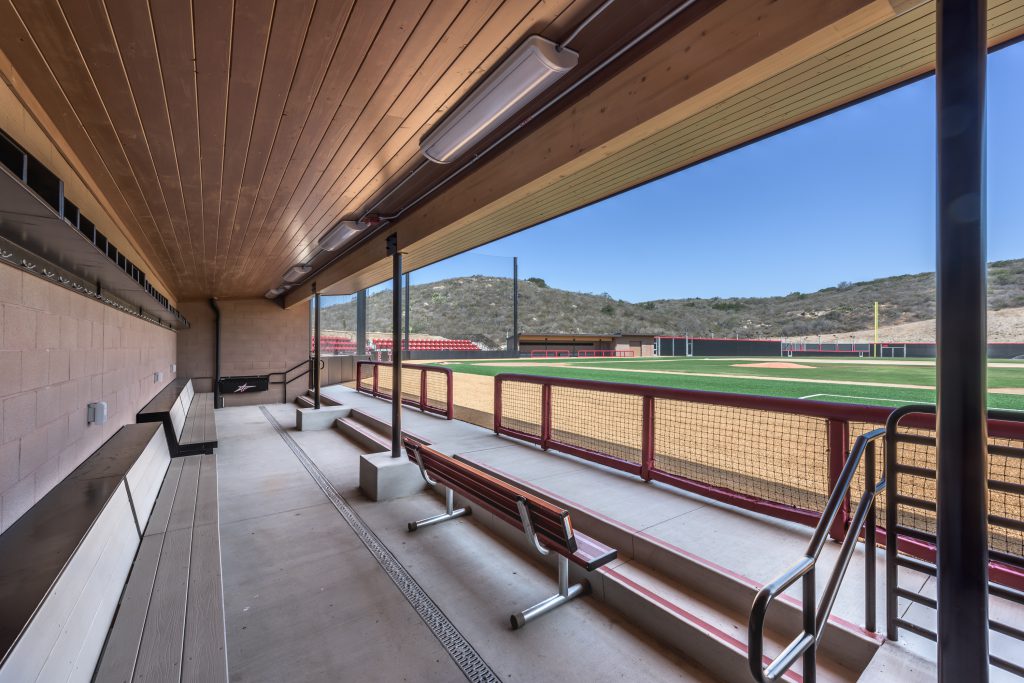 View of the baseball field from the dugout 