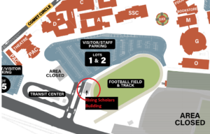 The map showing the location of the Rising Scholars Building on San Marcos campus