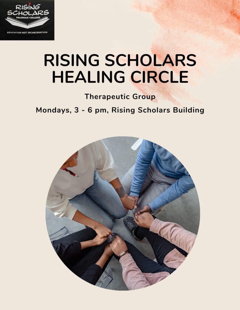 Rising Scholars Healing Circle Flyer - people holding hands in circle