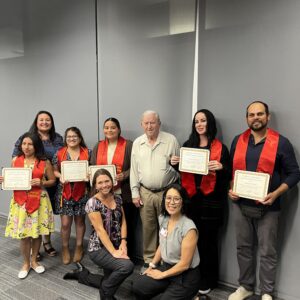 President Star, Philanthropist Klaus Kirchoff, Service Learning Coordinators Angela Kong and Gina Wilson, and Service Learning Award Recipients posing for a photo