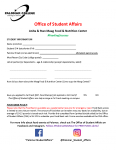 Food Bank Form for Students. Click to download form.