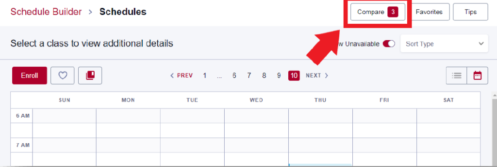 Compare box at top of screen to compare those schedules you've identified to compare 