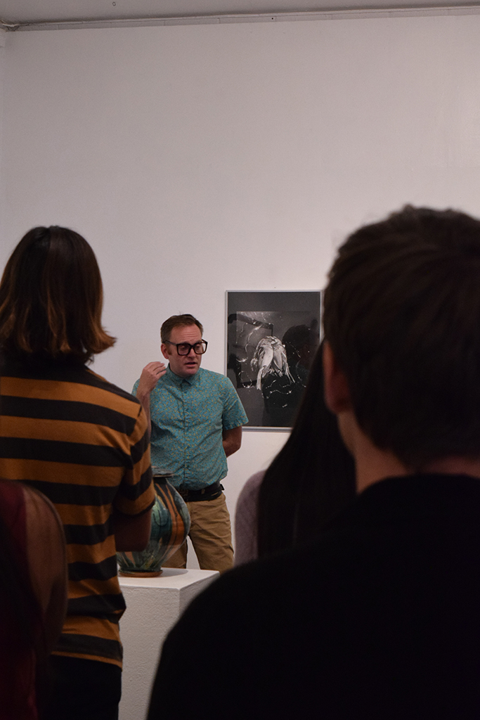 Guest listen to Guest Speaker Jones Von Jonestein, Assistant Curator and Art History Professor at Palomar College about why we collect during the opening reception of The Maker's Eye, gallery Talk. Oct. 5th Boehm Gallery,Palomar College.Victoria Bradley