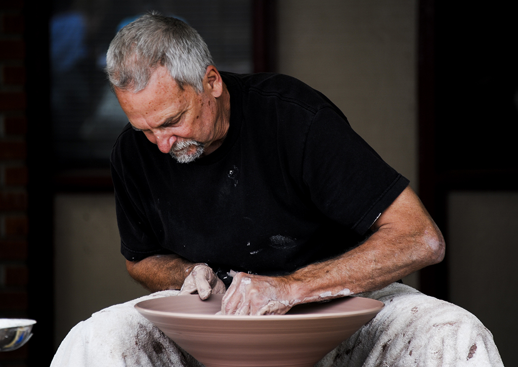 Palomar Alumni Jesse Martin has been spinning pottery for over 30 years, he was invited back on campus to show off his pottery skills at during the student showcase sale April 4, Johnny Jones/The telescope