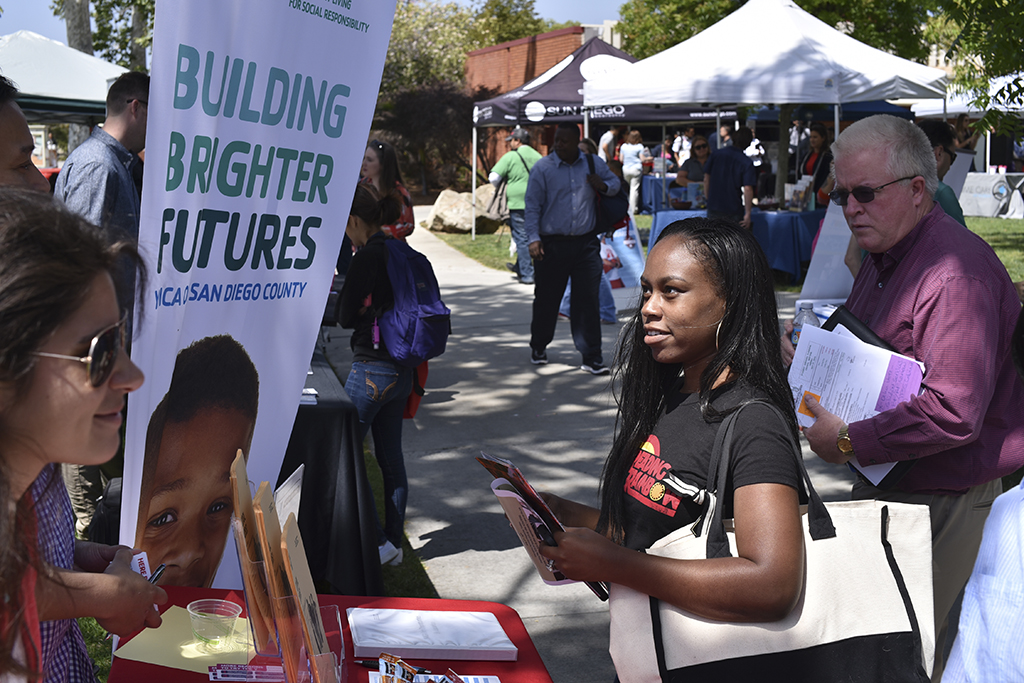 Jewel Hale a sociology student passed the morning talking to some potential employers that attended the Campus Career Day event April 27, Johnny Jones/The Telescope