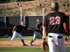 Palomar's Casey Henderson (9) tagging out Orange Coast on Feb. 9 at Palomar College Ballpark. Olivia Meers/The Telescope
