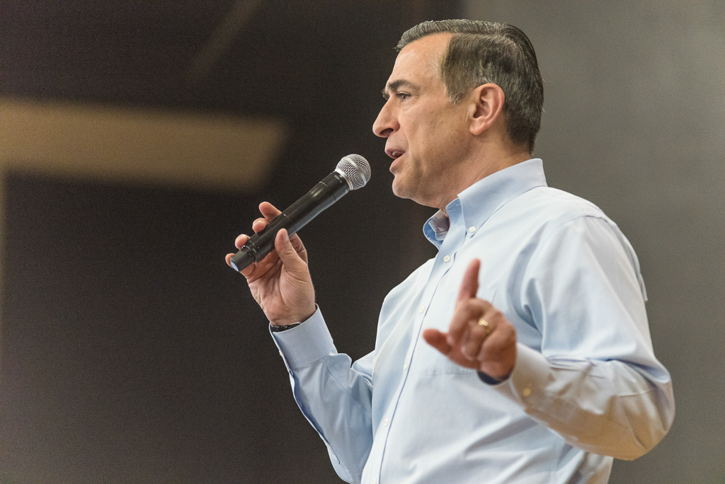Congressman Darrell Issa answers questions from constituents on a variety of topics at a town hall meeting held in Oceanside, Calif. on March 11, 2017. Joe Dusel / The Telescope