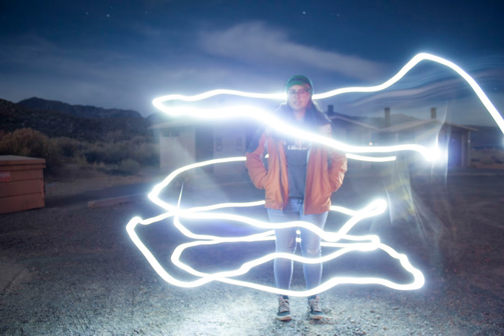 Painting with light with the students on the Phot 171 trip to the Eastern Sierras. Photo courtesy of Alissa Papach