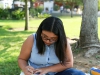 Palomar Student Vanessa Lopez studies English under the trees on Aug 24. She plans to transfer to another college and study Mortuary Science. Cam Buker/The Telescope