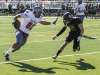 Palomar tight end Robert Ursua (80) stiff amrs a Golden West College defender. Ursua finished the game with 9 catches for 92 yards. The Comets were defeated by the Rustlers 35-23 at Golden West College in Huntington Beach, CA on 22 Oct. Philip Farry / The Telescope