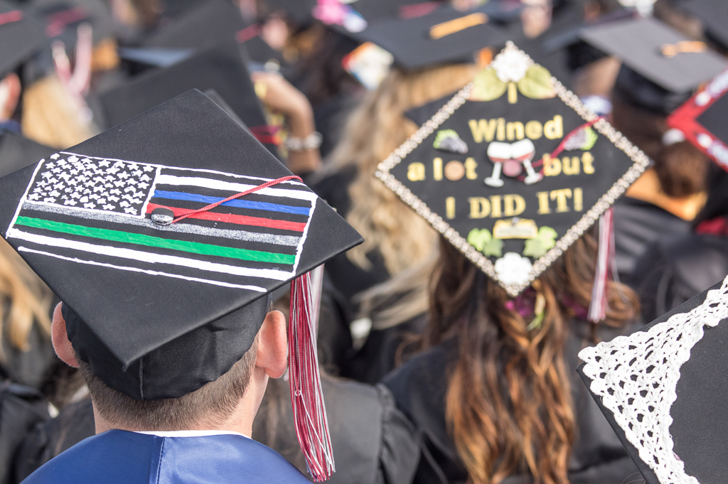 Customized graduation caps at Palomar's Commencement Ceremony on May 26, 2017. Joe Dusel / The Telescope