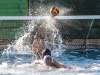 Palomar Goalie Tony Oreb (1) defends the net against San Diego Mesa player Dakota Salas Rogalski (10) by blocking his attempt which was his third block at Wallace Memorial Pool Oct. 19. The Comets won to match against San Diego Mesa 20-13. Johnny Jones/The telescope