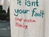 "it isn't your fault, stop victim blaming" shirt made for Domestic Violence Unity Day at Palomar College on Oct. 4, 2016. Michael Schulte/The Telescope