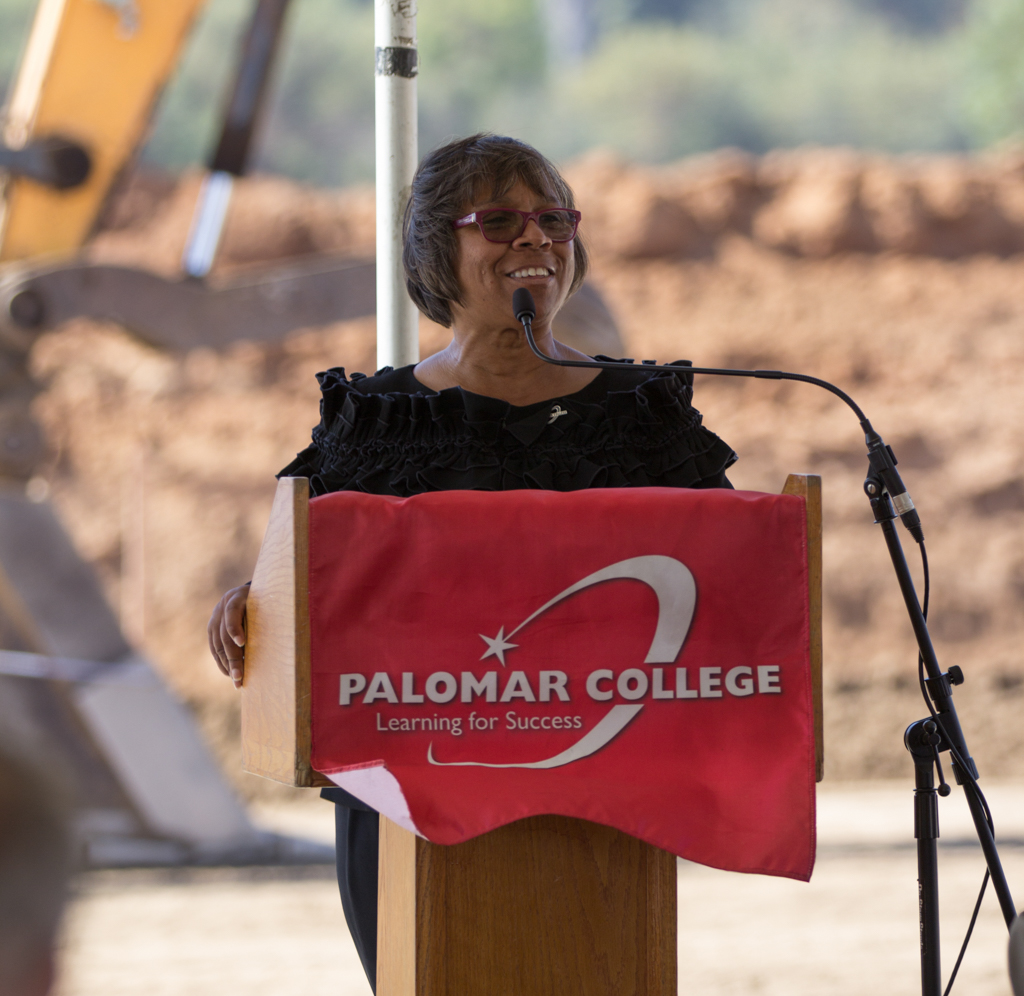 Superintendent/President Dr. Joi Lin Blake gives the introductions at the North Education Center groundbreaking ceremony on Oct. 13. Alexis Metz-Szedlacsek (@skepticully) / The Telescope