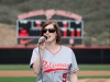 Mary Adams, wife of Assistant Baseball Coach Ben Adams, sang the national anthem following the ceremonial first pitch at the new Baseball Field at Palomar College on Jan. 27. Stephen Davis/The Telescope