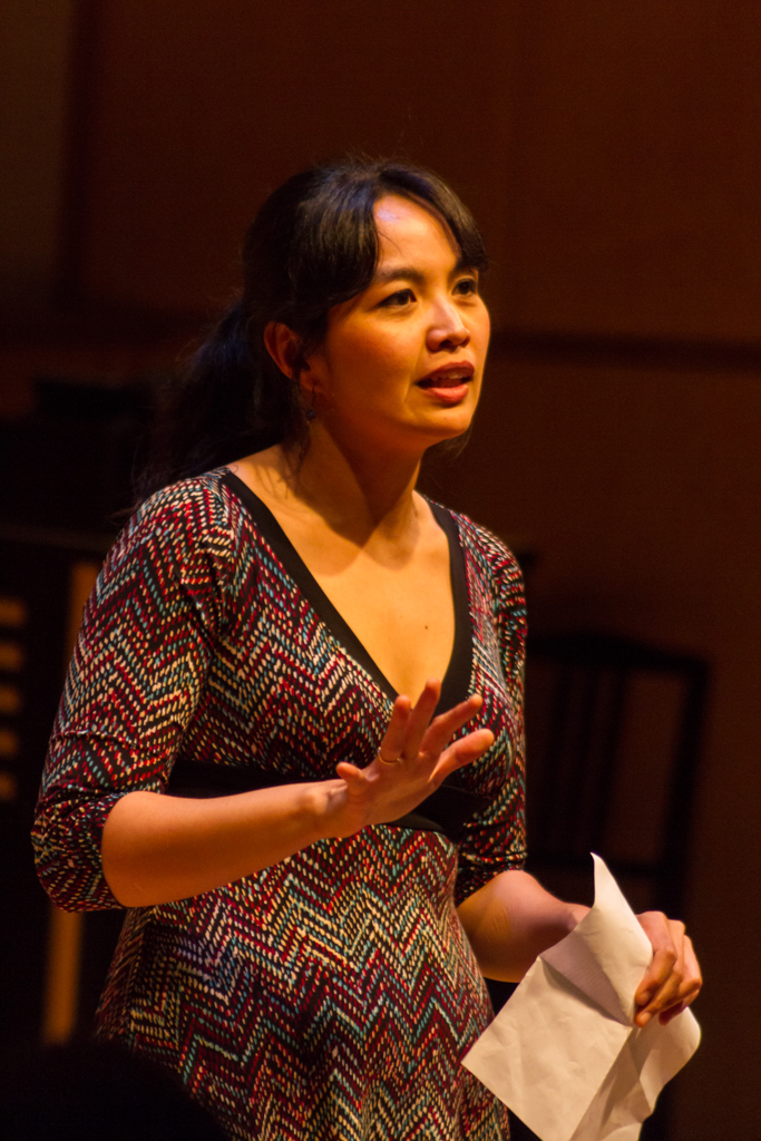 Ines Irawati introduces Puccini's work, including Che gelida manina, from La bohème during concert hour, Mar 2. Savhanna Vargas/ The Telescope